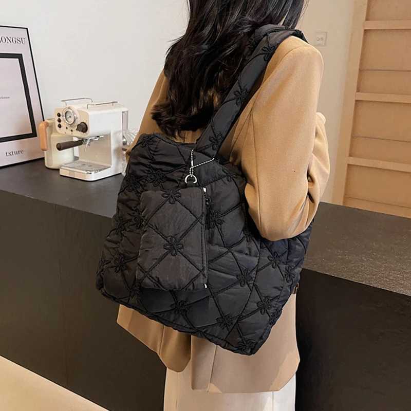 Womens Shoulder Bag with Small Purse 2 Pcs Set Large Capacity Quilted Embroidered Diamond Pattern Fashion Tote BagW251115