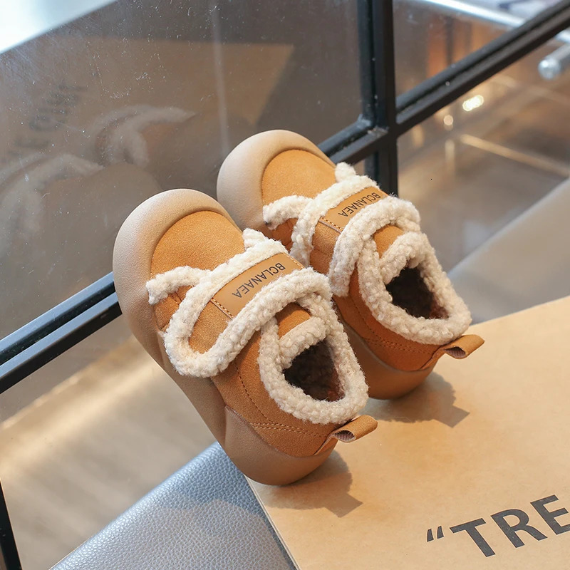 Cotton Winter Warm Childrens Fashion Boots Hook Loop Casual Plush Shoes 23-36 Khaki Brown C260130