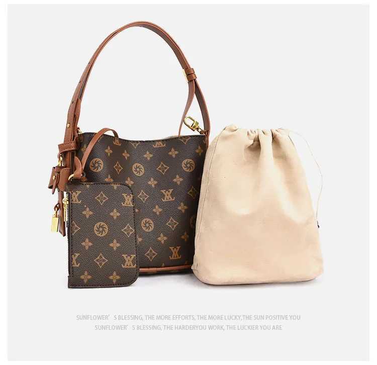 2025 Vintage Monogram Bucket Bag for Women Spacious Print Crossbody Shoulder Bag Adjustable Strap for Daily CommuterW251115