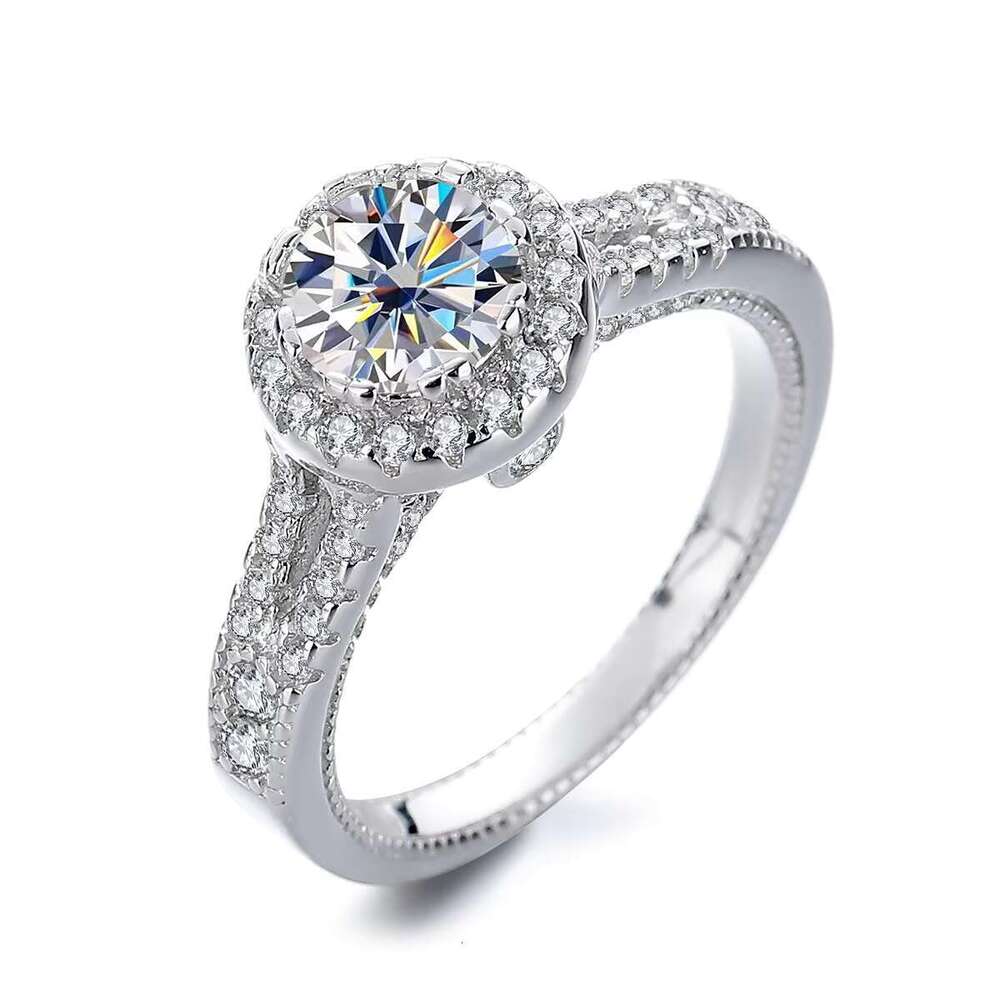 DHCollections Fashion Round Inlaid Dia 2 Cs Moissanite S Sterg Sier Wedding Proposal Gift Ring