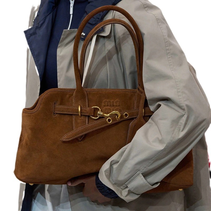 designer bag 2025 Retro all-match frosted suede belt buckle hand-held shoulder bag underarm bag, document tote bag