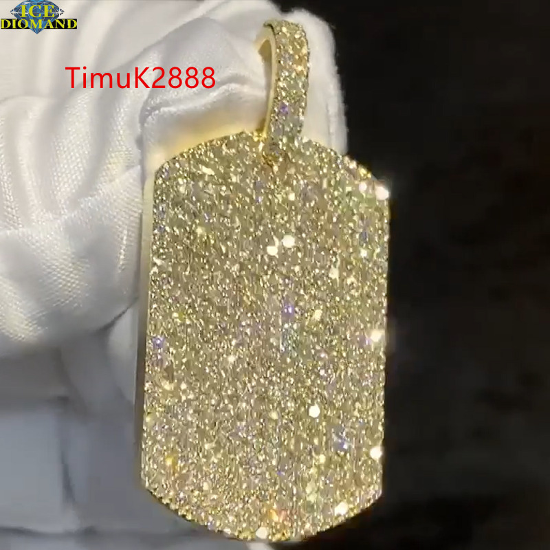 Custom Mens Moissanite Diamond Dog Tag Pendant Hip Hop Style with Top Iced Letters Personalized Tag Charm for Men