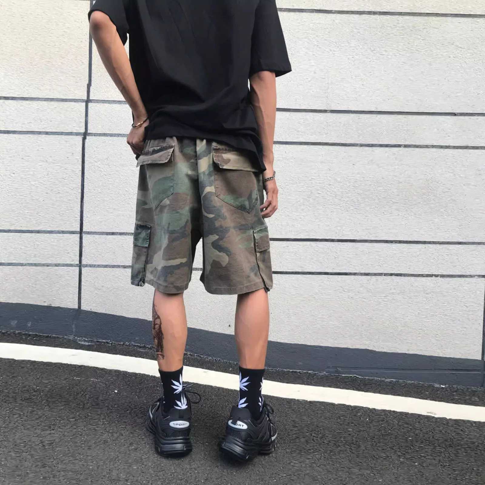 Retro camouflage cargo shorts mens three way customized pocket oversized cargo camouflage shorts summer street casual shorts Z250416