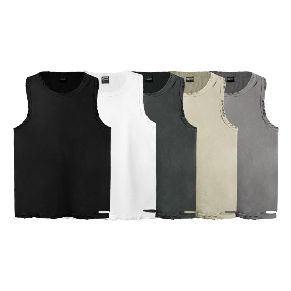Ripped Vintage Wash Tank Top Men Women T-shirt Oversized Hip Hop Punk T Shirt Y2k Sleeveless Mens Clothing Gothic Clothes Tops 250415
