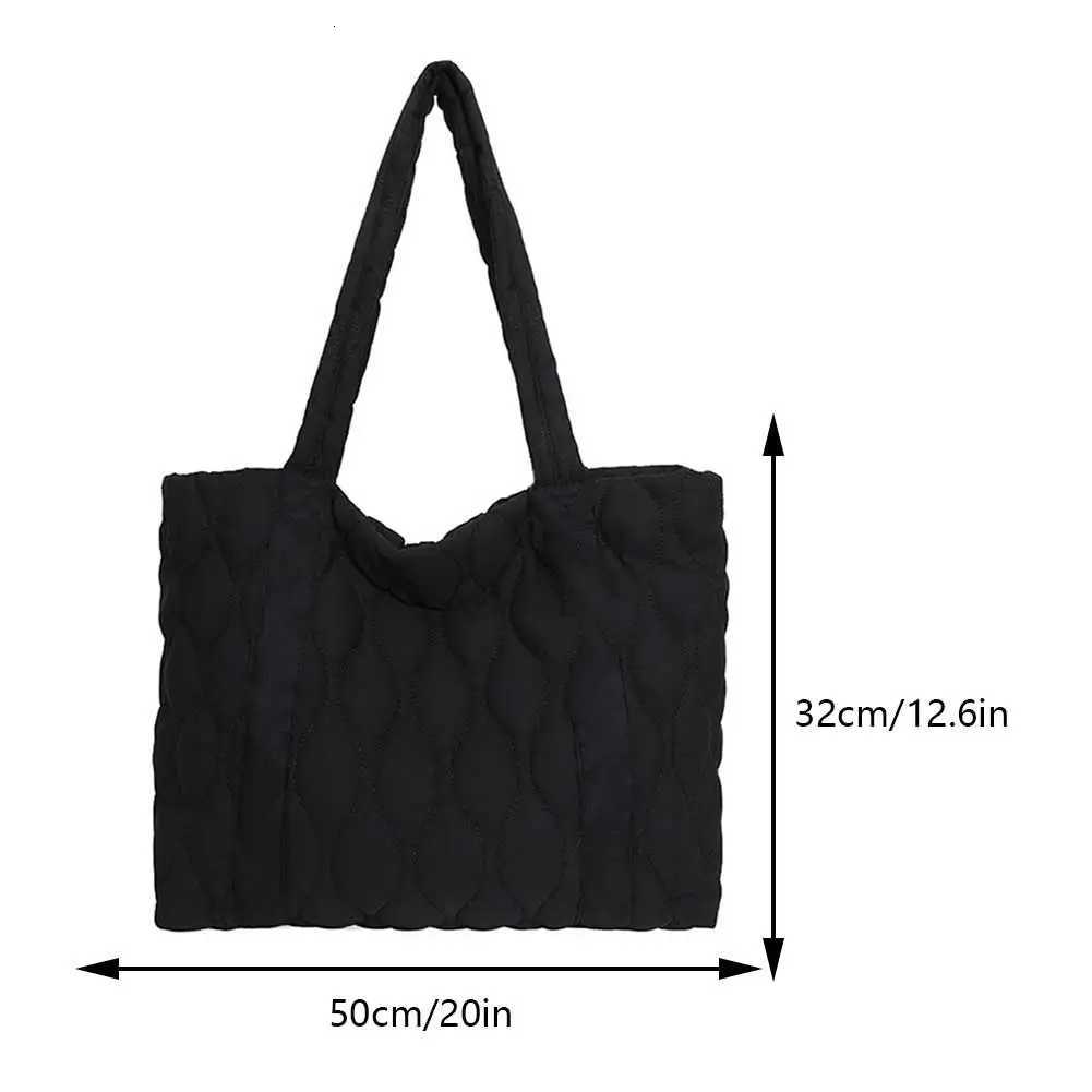 AutumnWinter Women Cotton Padded Shoulder Bag Large Capacity New Handbag Solid Quilted Tote Bag Embroidered Thread Underarm BagW251115