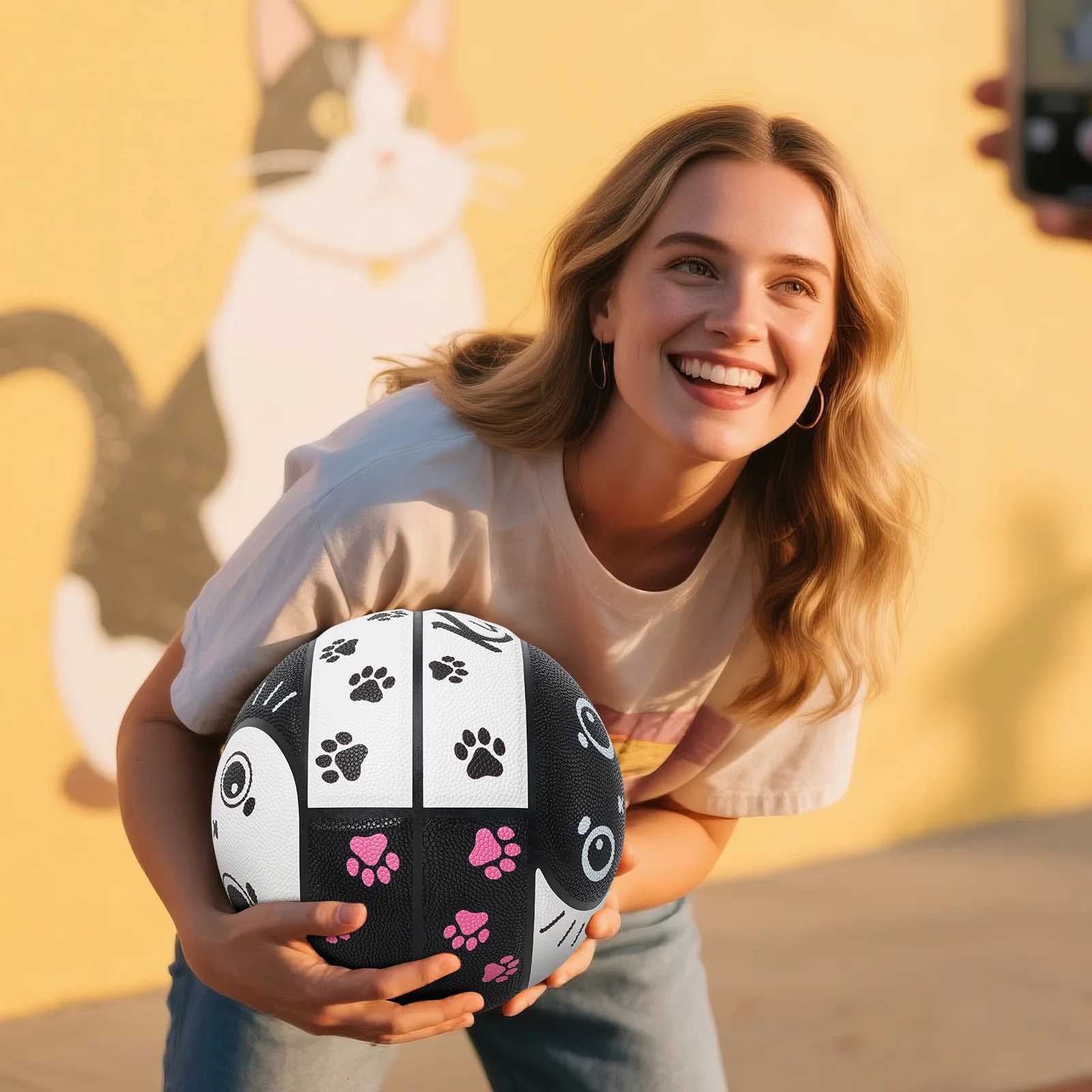 Kuangmi PU Basketball Tai Chi Design with Cute Cat Prints Indoor/Outdoor Use High Bounce Anti-Slip Size7 295 KMbb621W251115