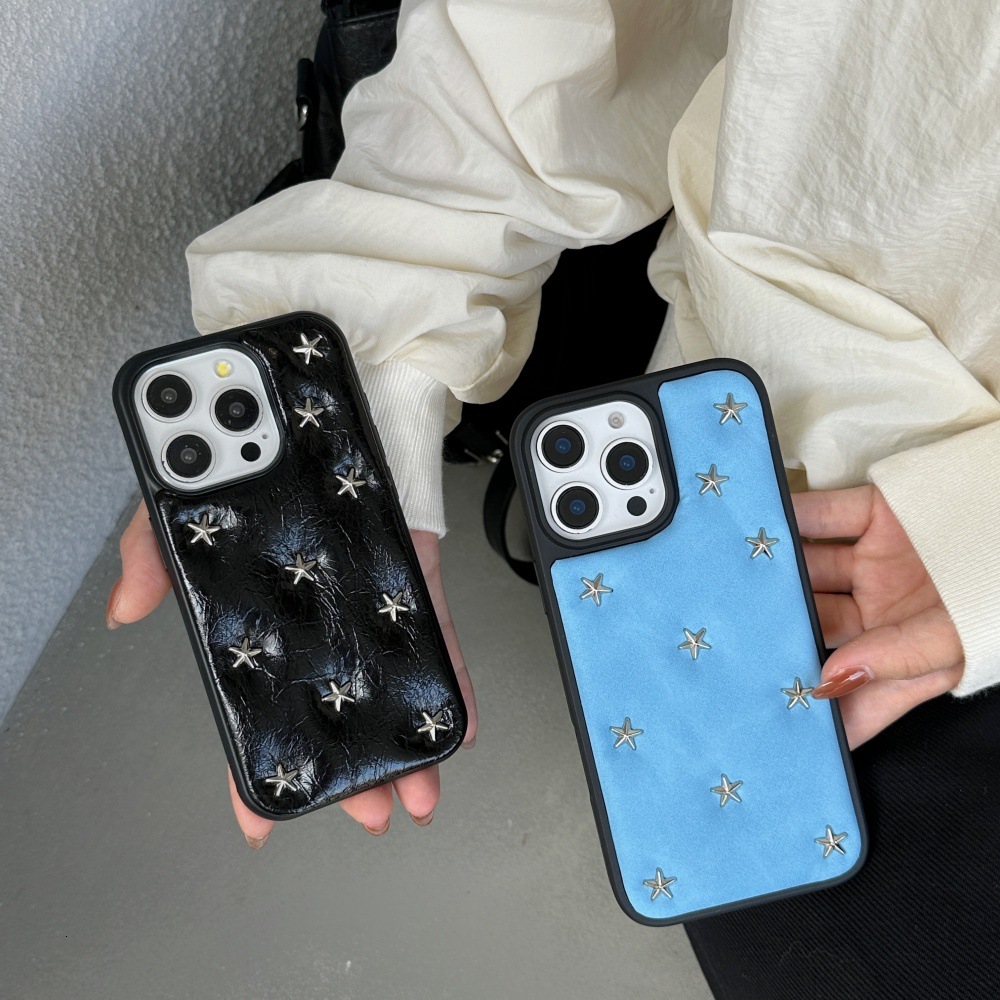 Full Screen Little Stars Rivet Phone Case Compatible with iPhone 17/16 Pro Max Personalized Solid Color iPhone 15/14 Pro
