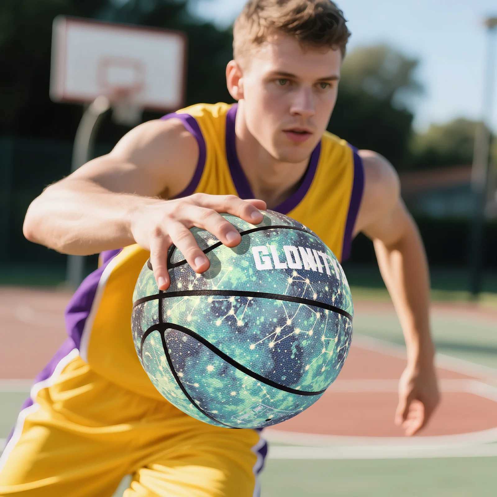 Glowing Luminous Basketball PU Leather Streetball For Youth Adult Indoor-Outdoor Night Game Basketball Training Match Ball GreenW251115