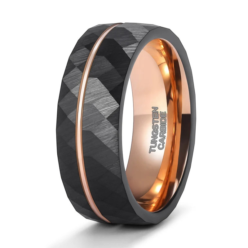 Somen Black Tungsten Rings 6mm 8mm Men Women Thin Rose Gold Color Groove Hamme Band Ring Comfort Fit 251110