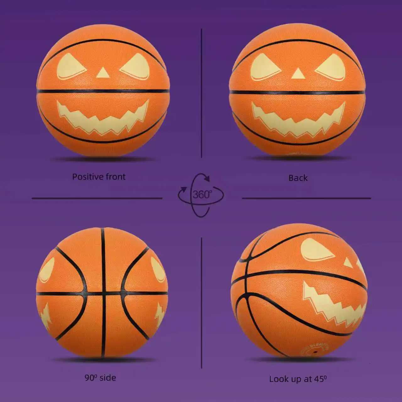 Jack-O-Lantern Basketball Halloween Standard Luminous Durable Ball Soft PU Leather For Adult Kid Size 7 Basketball Orange/BlackW251115