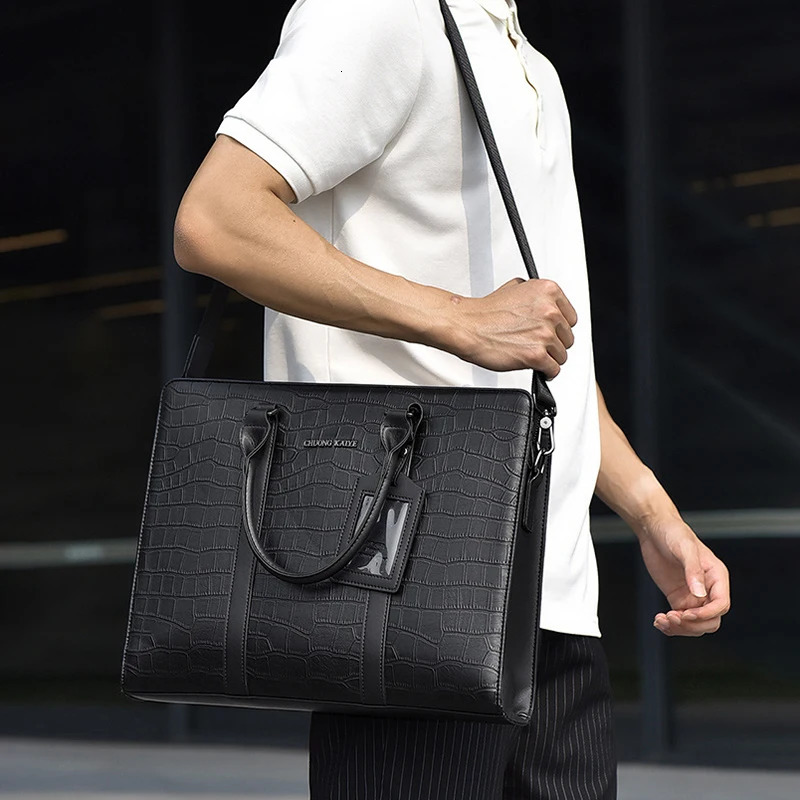 Mens Briefcases PVC Large Capacity Executive er Business 14 inch Laptop File Portfolio Office Shoulder Messenger A4 Bag 251113