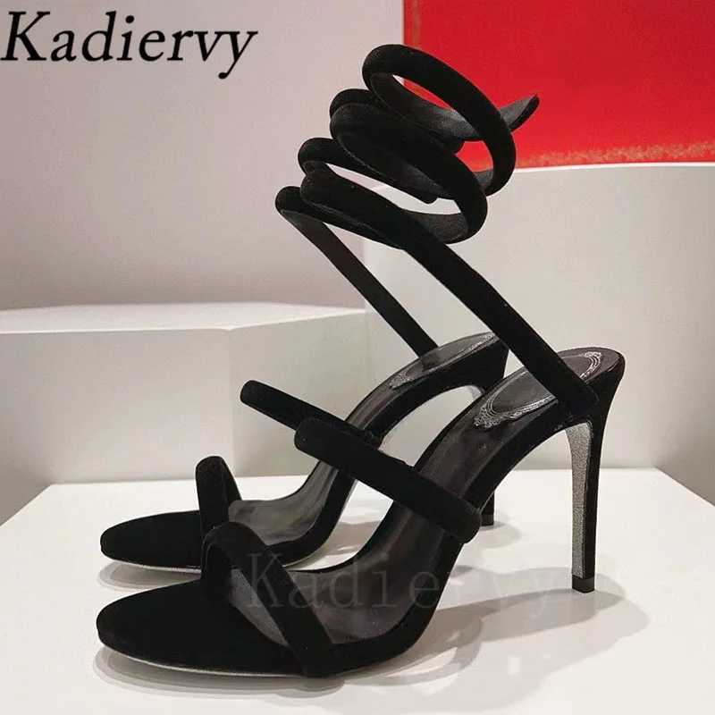 Summer high-heeled gladiator sandals womens ankle snake rope running shoes womens slim high-heeled sandals womens sandals W250416