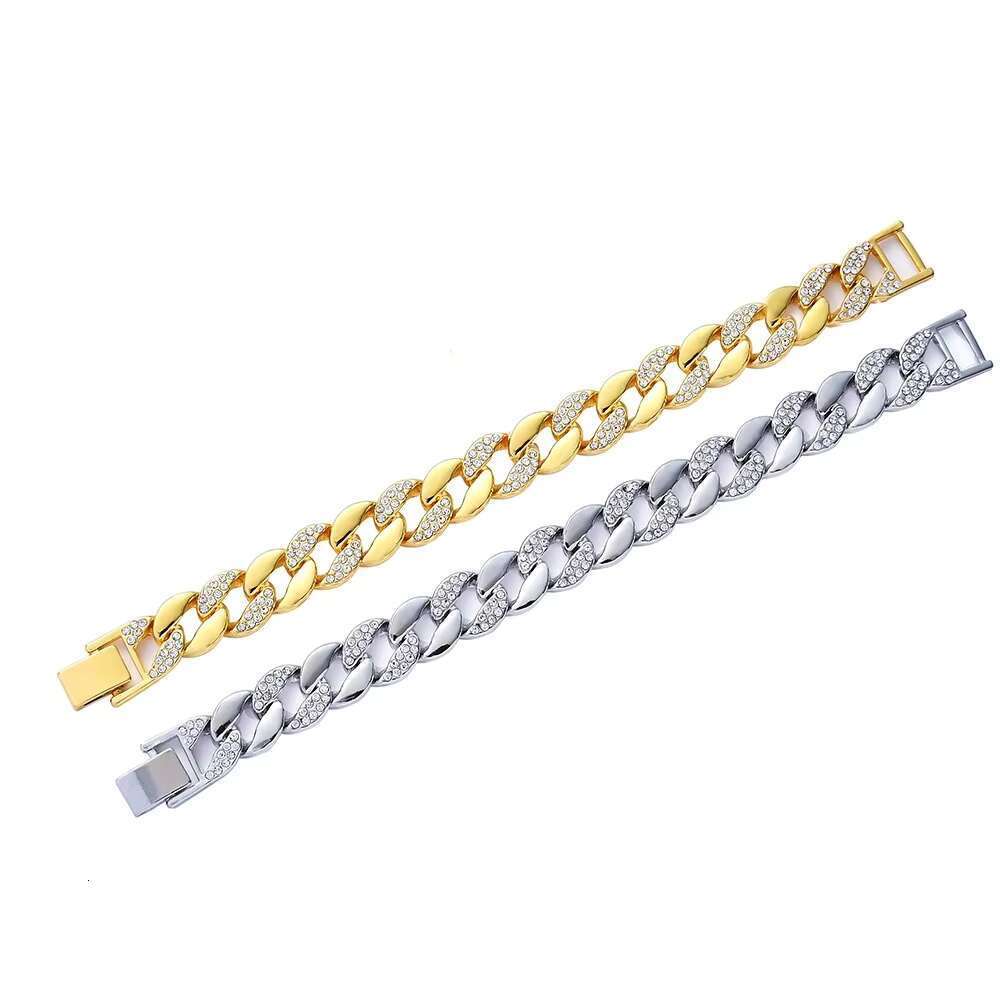 DHCollections Iced Out Cuban Link Bracelet for Men Women Silver Color 7-8 Inch Hip Hop Style Bling Chain Accessory 1 Piece