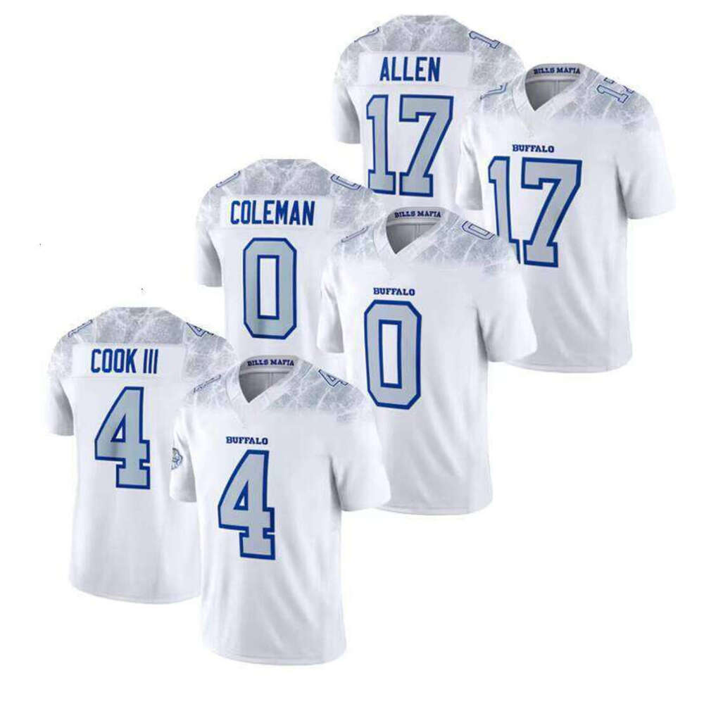 2025 New Men's Short Sleeve American Football Cold Front Icy Jerseys for #17 Allen #4 Cook III #0 Coleman Stitched Jerseys Top Quality