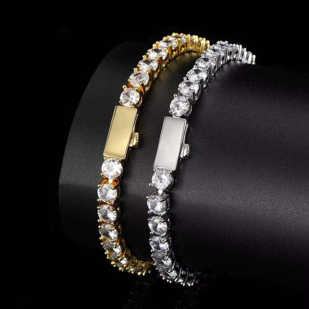 DHCollections Iced Out Tennis Chain Bracelet for Men Women 3-5mm Cubic Zirconia One Row Bling Hip Hop Style 7-8 Inch Adjustable Length 1 Piece