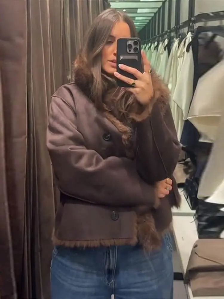 Womens Reversible Faux Fur Coats Leather Windbreaker Jackets Winter Warmed Tops Outwear Casual Wear Woman Daily Clothes 251104