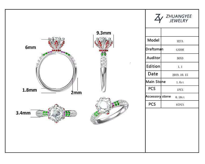DHCollections Engagement Rings Jewelry Plated Ring Gold High Quality in Stock Sterg Sier for Women with Moissanite 1ct 6.5mm M27A