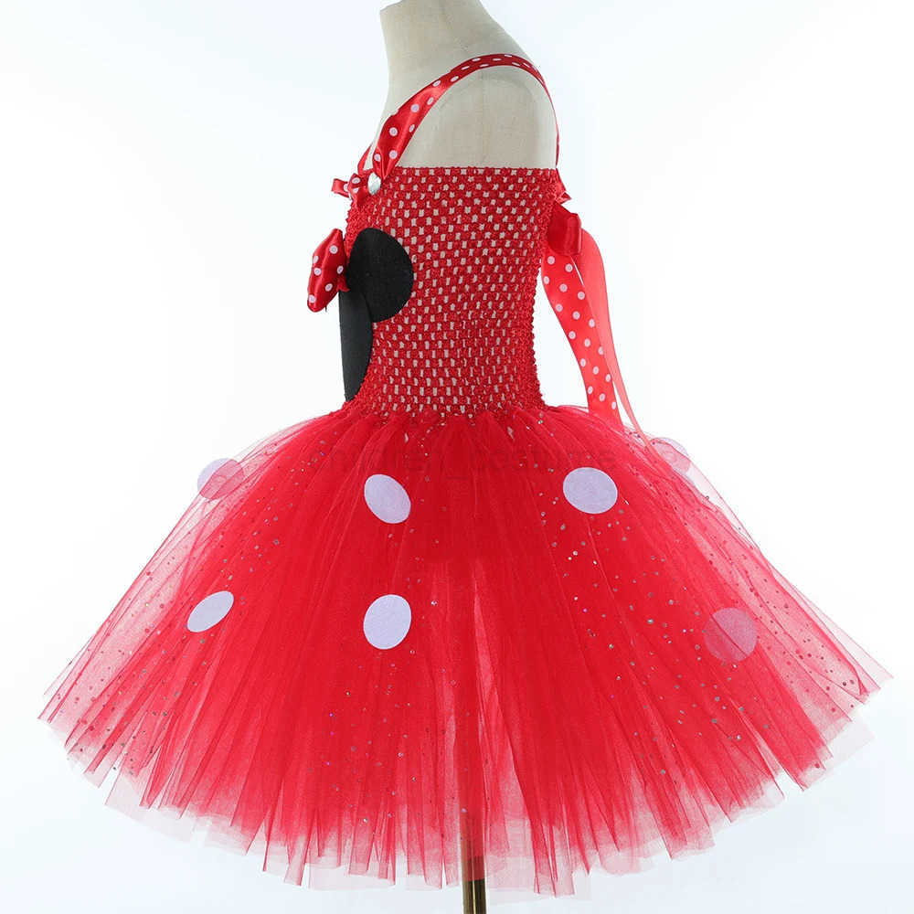 Disney Girls Red Minnie Tutu Dress Glitter Polka Dots Toddler Girl Birthday Party Princess Dress Up Clothes Kids Halloween Costumes W20250416