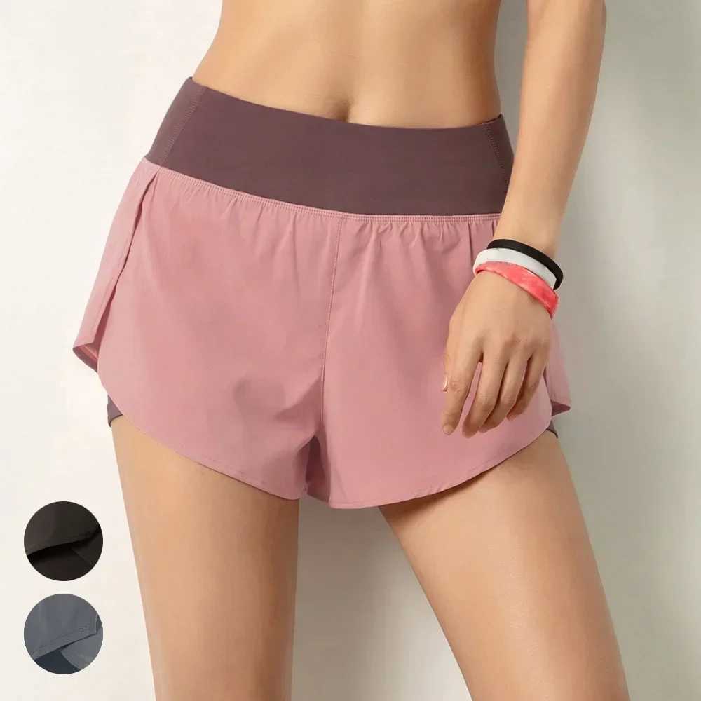 Womens running shorts 2-in-1 with pocket wide waistband cover laminated lining lounge sports yoga legs gym fitness shorts Z250416