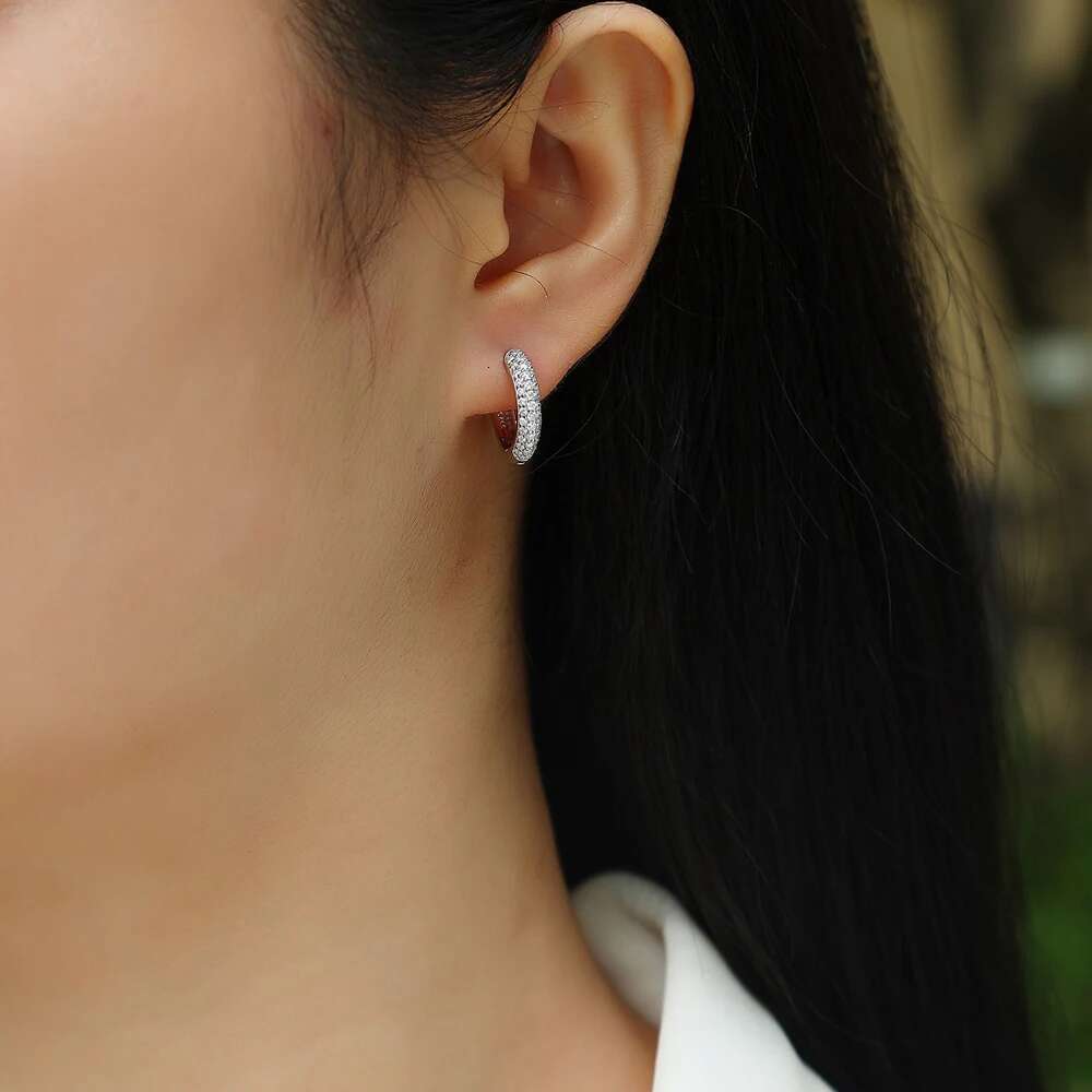 Moissanite Hoop for Women Real Gold Plated Sterg Sier Hypoallergenic Lab Created Dia Hie Earrings
