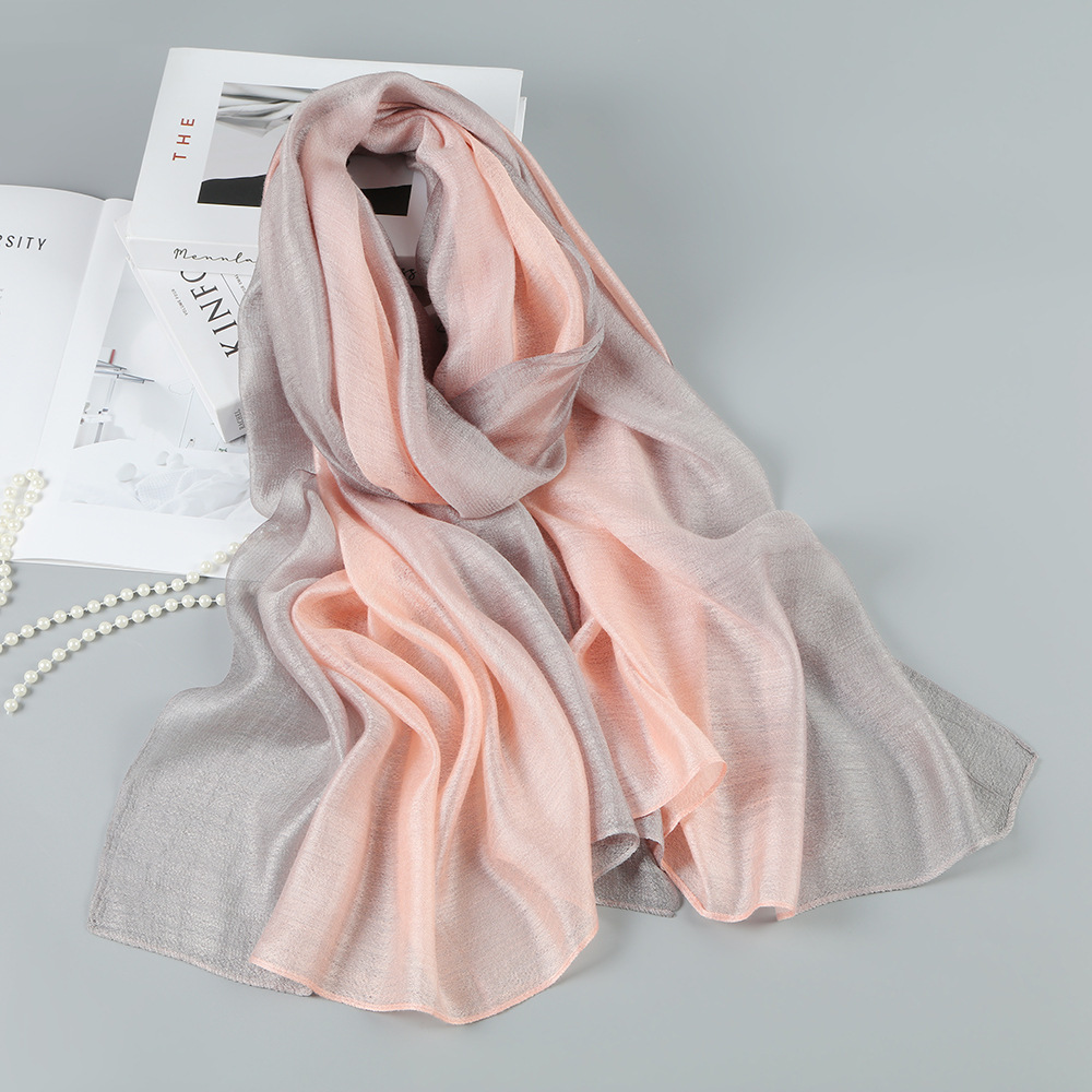 Silk Cotton Scarf - Gradual Change Mulberry Silk Shawl for Spring Summer Beach Sun Protection