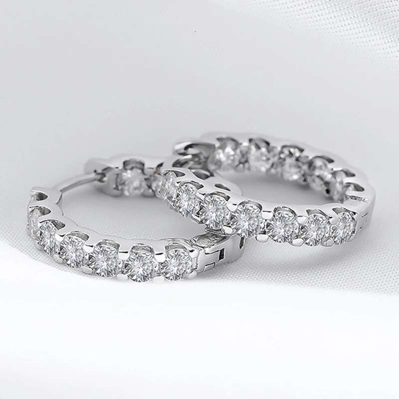 Smyoue Plated Total 2.6CT Full Moissanite Hoop for Women Sparkg Wedding Party Earring Sterg Sier Jewelry