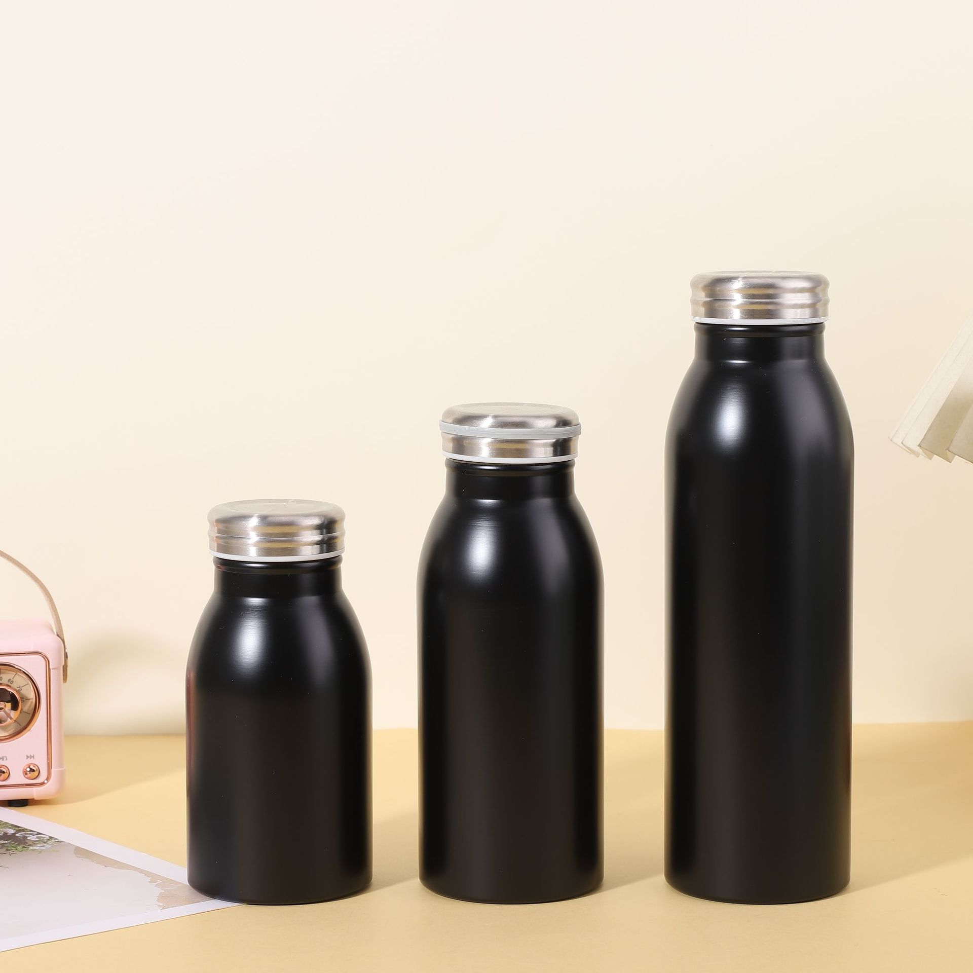 New Cross-Border Sports Water Bottle, Creative Straight Small-Mouth Milk Bottle, 304 Stainless Steel Double-Layer Vacuum Insulated Cup LG