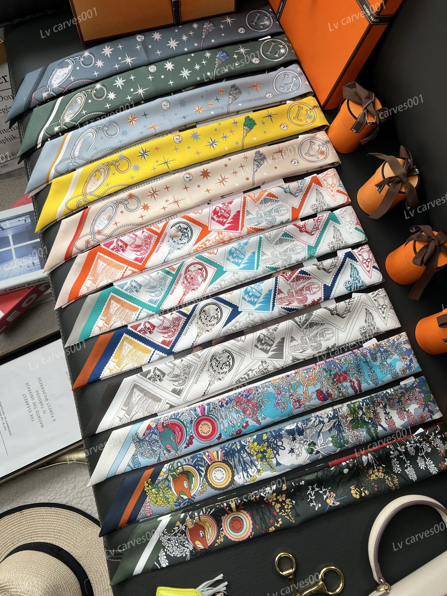 25ss H Designer silk scarf hair band 18 Momme Double-Sided Silk Scarf Long Butterfly Narrow Band Tie H Floral Twilly Womens Headband Versatile