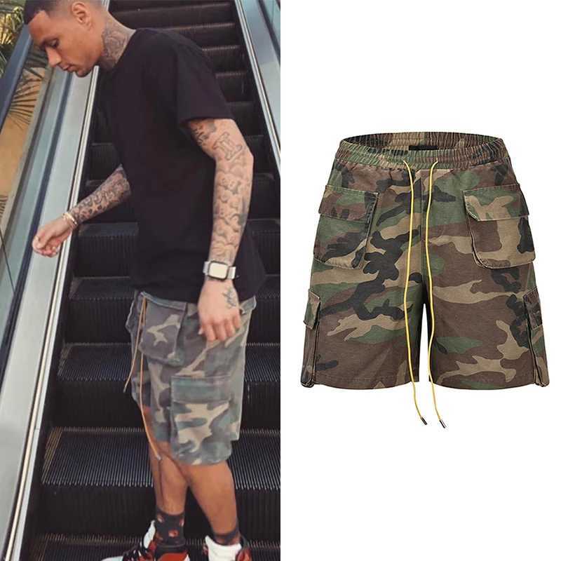 Retro camouflage cargo shorts mens three way customized pocket oversized cargo camouflage shorts summer street casual shorts Z250416