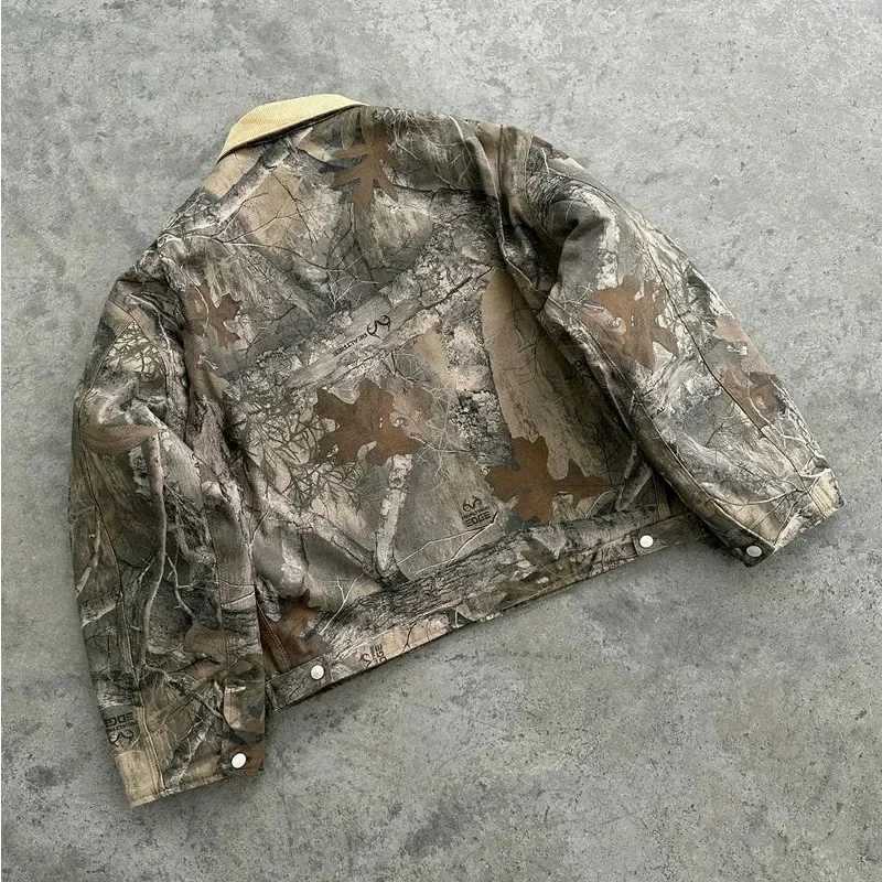 Akimbo Fashion Camouflage Leaf Pine Coat Mens Y2K New Harajuku Hip Hop Gothic Retro Couple Casual American Street ClothingXJ250416