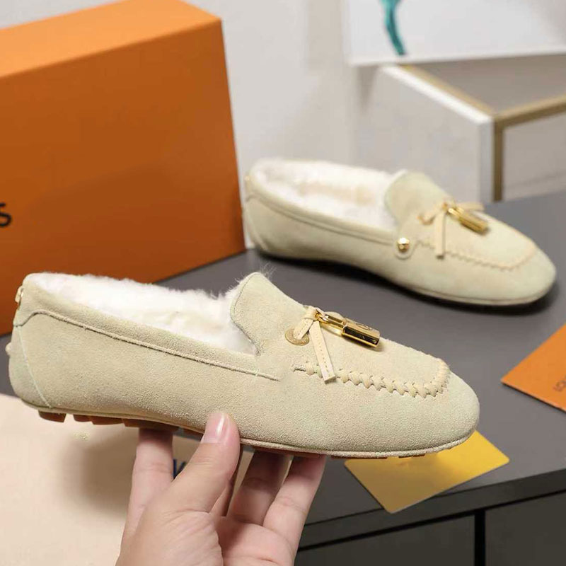 Flore Car Shoe 1AITV5 Womens Leather Shoelaces Loafers Designer Retro New Fur shoe Ladie Padlock Suede Loafers Made Italy Sizes 35-42 With Boxs