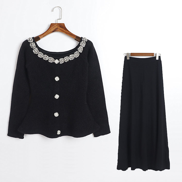 10026 2025 Milan Style Autumn Brand Same Style Two Pieces Sets Lapel Neck White Black Flora Print Long Skirt Empire Long Sleeve Womens Clothes Dl