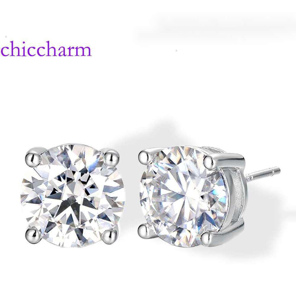 S sier 1ct 2ct round cut D color moissanite stud earrings for women engagement anniversary fine jewelry gift