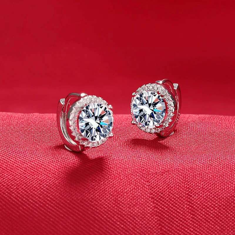 S Sier Moissanite Round Earrings Women, Fashionable, Versatile Light Gifts For Girlfriends And Besties.