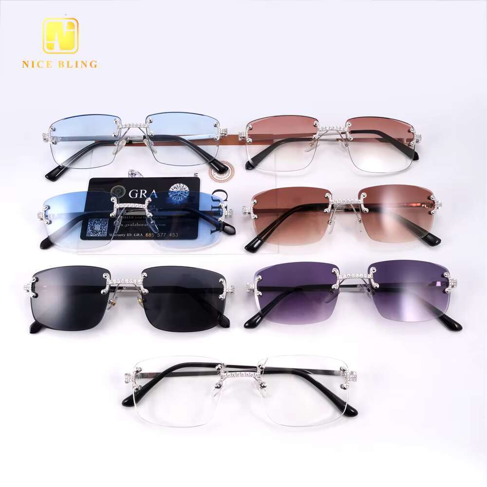 Pass Tester Glasses Custom Iced Out VVS Moissanite Diamond 7 Colors 925 Silver Eyewear Sunglasses Fashion Jewelry Men Women