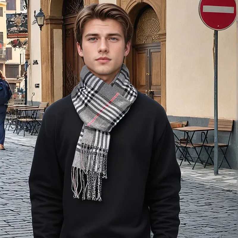 Design plaid cashmere scarf mens tassel shawl striped Pashmina warm winter scarf high-quality neck scarf 2025 new style Y251211
