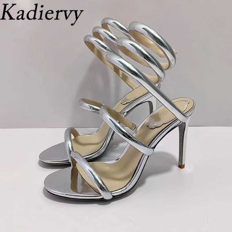 Summer high-heeled gladiator sandals womens ankle snake rope running shoes womens slim high-heeled sandals womens sandals W250416