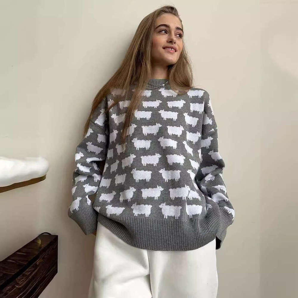 hoodie Mmwomen's Wear Round Alpaca Printed For Autumn And Winter, New Women's Loose Casual Round Neck Sweater Pullover jacket