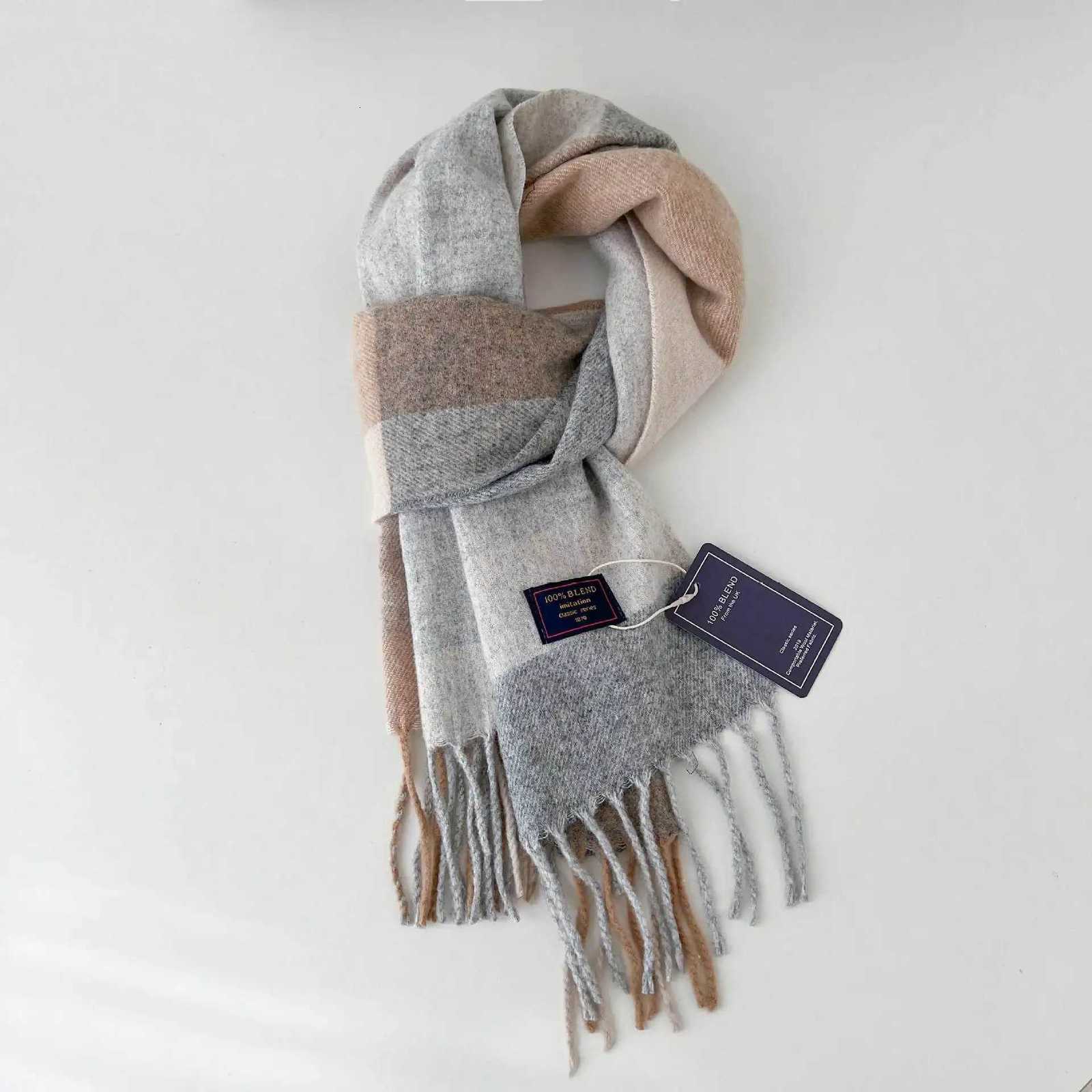 Luxury Korean Style Tassel Patchwork Plaid Scarf Womens Fashion Versatile Neck Protection Warmth Cold Resistance Winter New Arrival Y251115