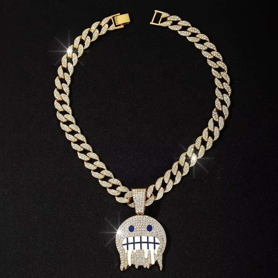 DHCollections Hip Hop Lock Pendant Necklace with 15mm Iced Out Cuban Link Chain Bling Alloy Accessory for Men Women 18 Inch 1 Piece