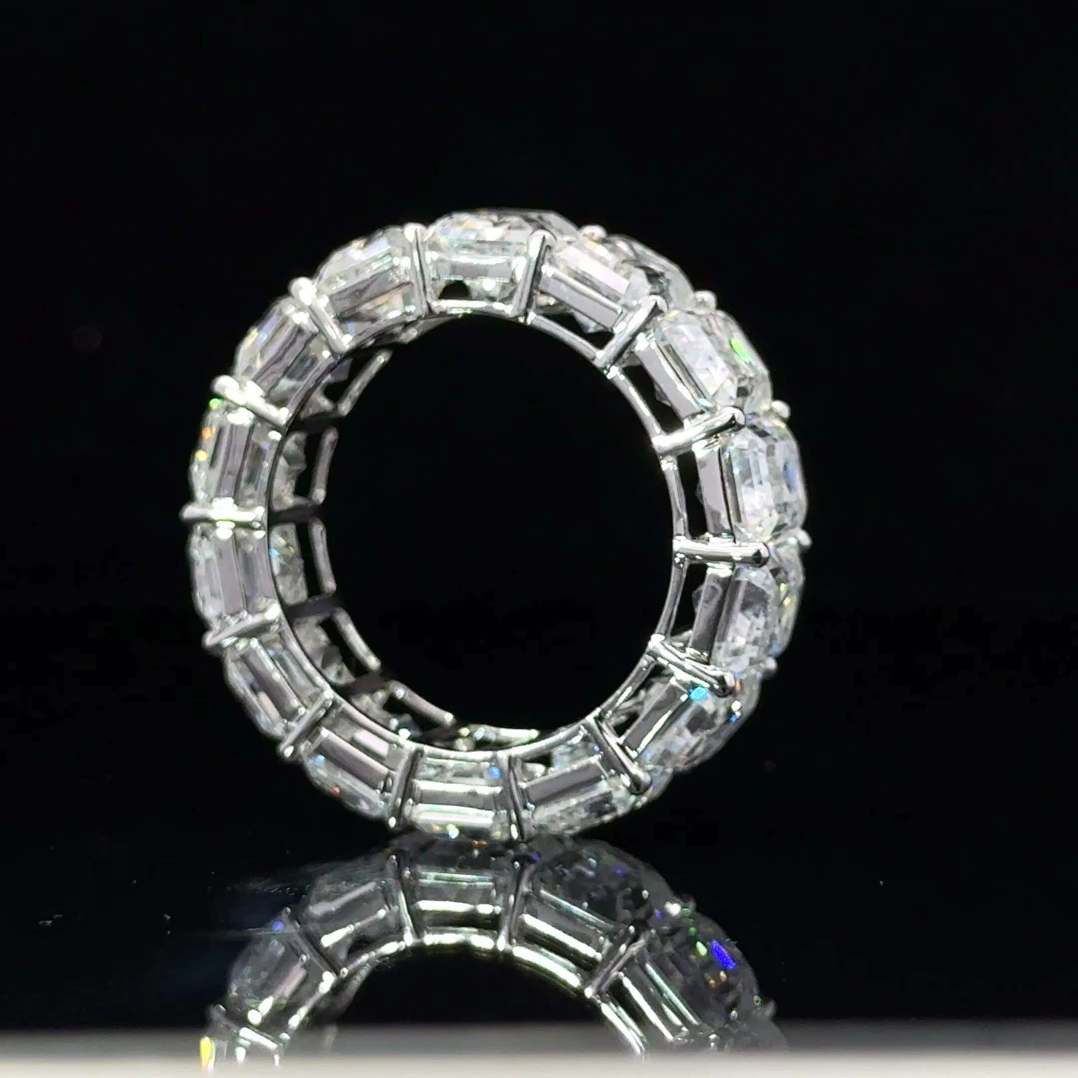 Iced Out S925 Silver Tennis Ring with Princess Emerald Round Cut VVS D Color Moissanite Mens and Womens Hip Hop Style