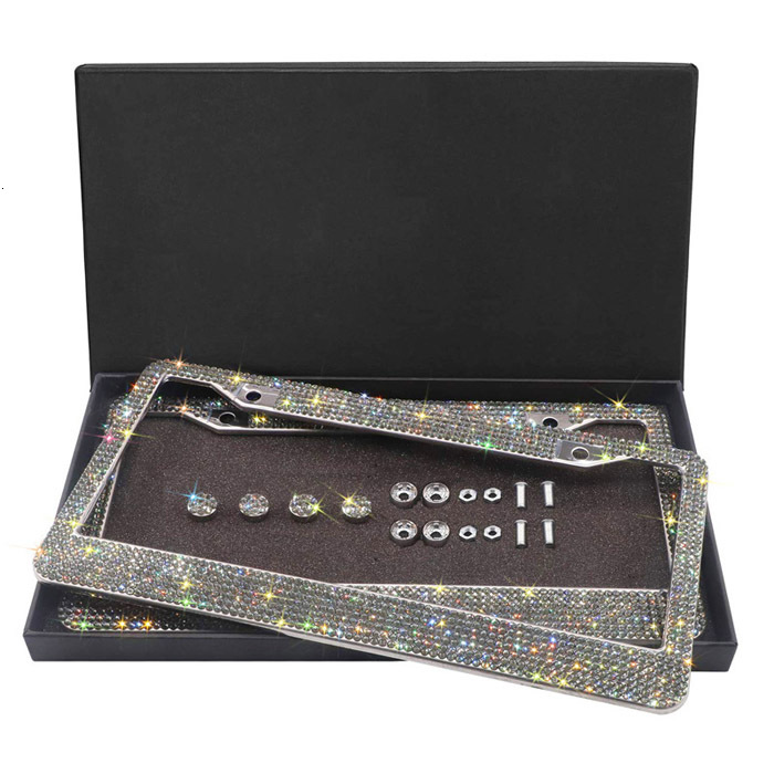 2 Pack Luxury Handcrafted Bling Rhinestone Premium Crystal Car License Plate Frame For USA Canada Truck Women Grils Accessries