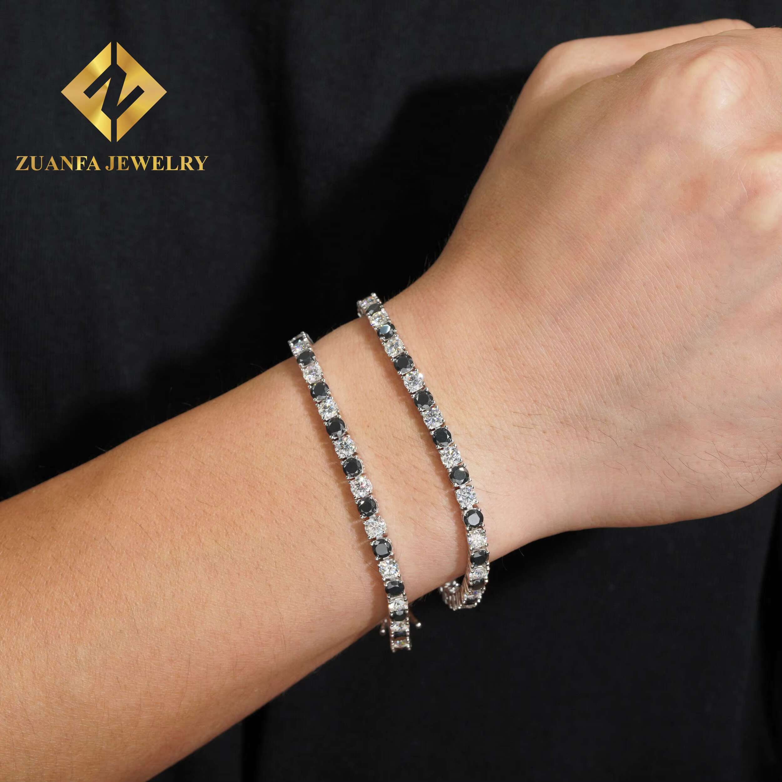 Hip Hop 925 Sterling Silver 4MM Moissante Tennis Chains 4MM Black and White Lab Diamond Tennis Necklace Bracelet for Men Women