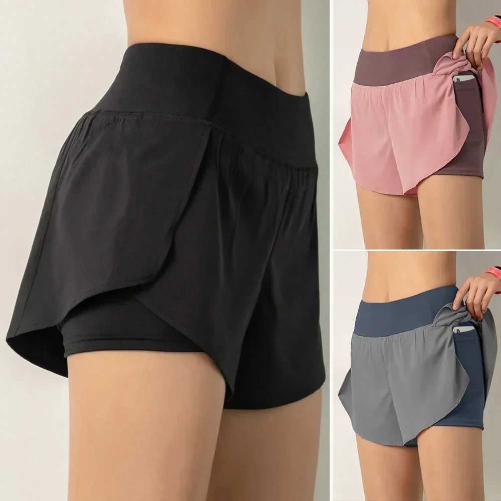 Womens running shorts 2-in-1 with pocket wide waistband cover laminated lining lounge sports yoga legs gym fitness shorts Z250416