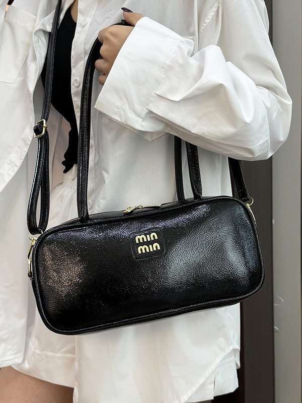 designer bag 2025 Shiny waxed leather handbag versatile for commuting bowling-style single-shoulder and crossbody bag