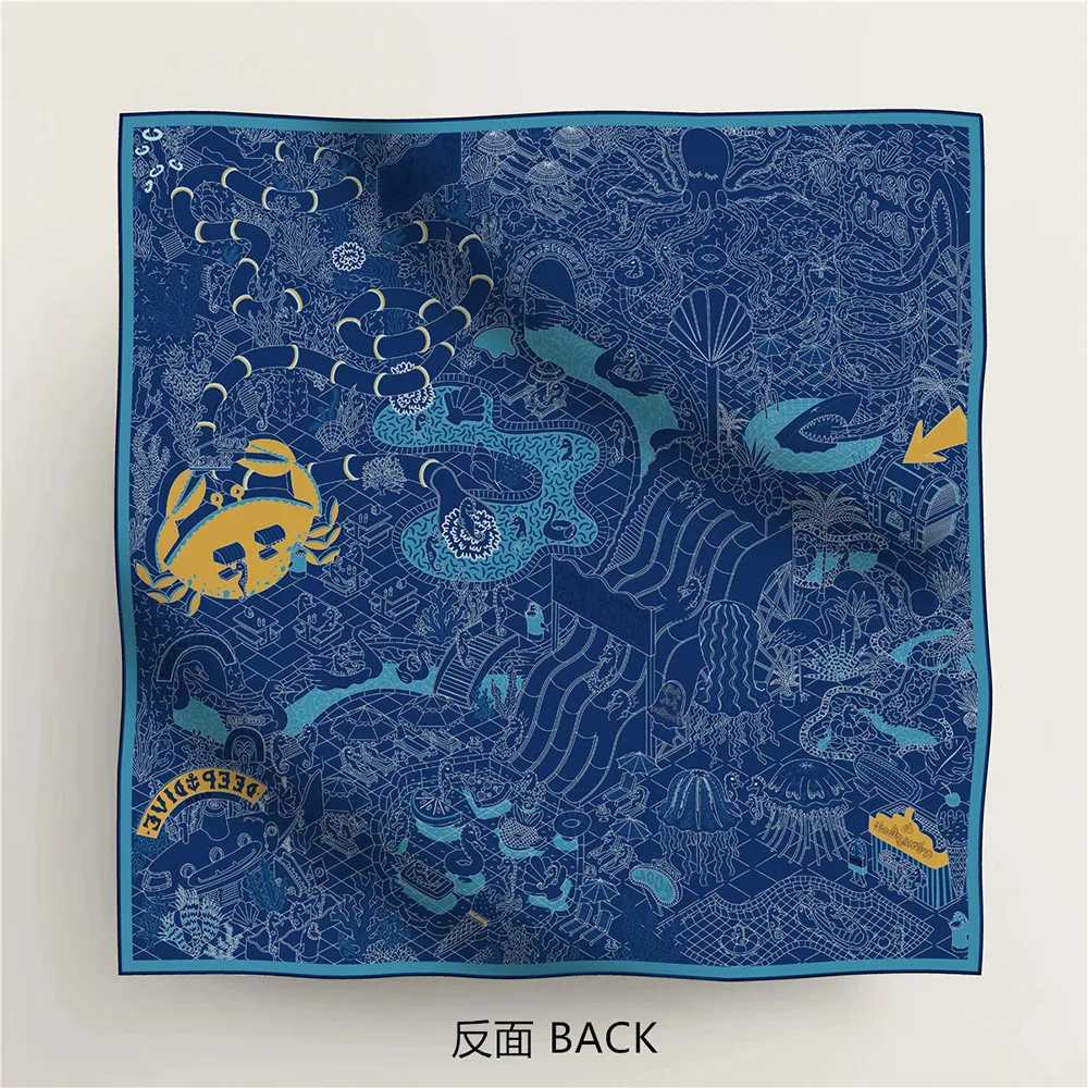 90cm high-quality twill silk double-sided printing submarine amusement park womens large square scarf chest packaging scarf S25415