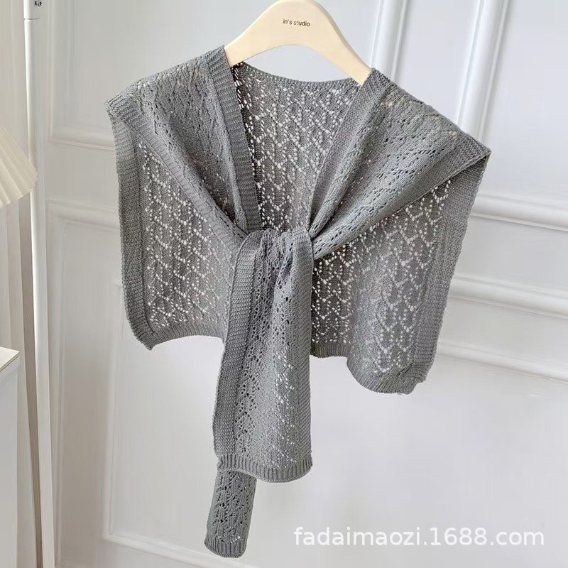 K412 Knitted shawl for women, outerwear for spring and summer, with skirt, hollow shoulder, internet celebrity fashion, thin neck protection, air-cond
