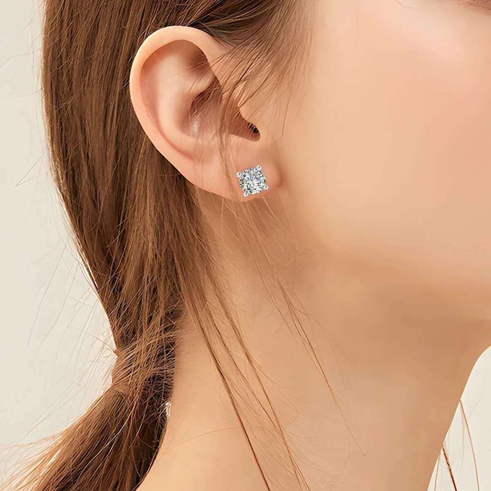Szjinao D Color 0.3ct To 3ct Moissanite Stud Earrings For Women With Certificate 100% Sterg Sier Wedding Jewelry