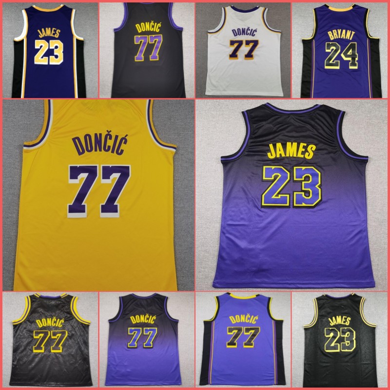 77 Luka Doncic Basketball Jersey LeBron James 75th 23 24 Space Tune Squad Yellow White Purple black LBJ Mamba 22 Mens