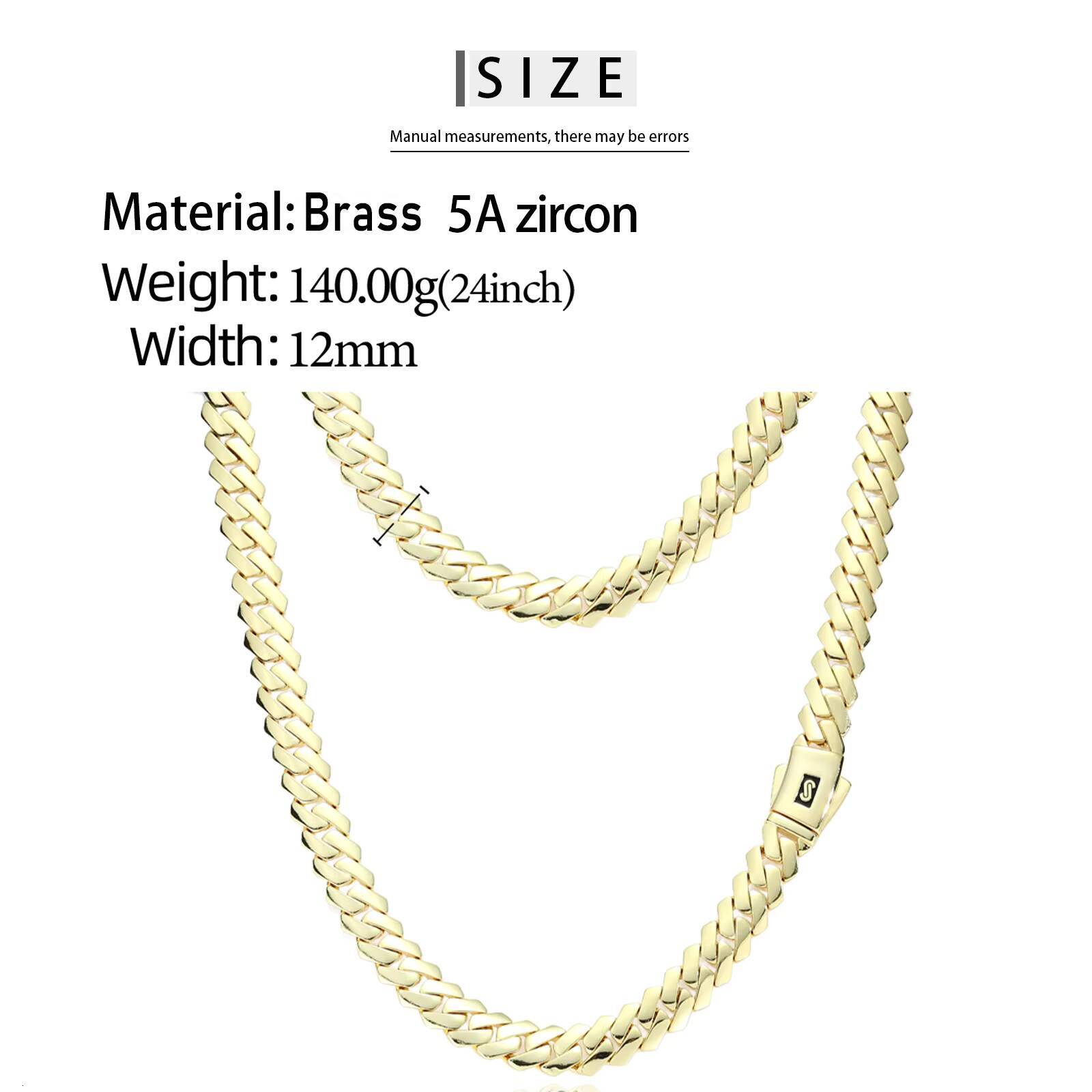 Cadenas De Oro 14k Cubana EDGE Plain Lock Men Luxury Hip Hop Jewelry 12mm 14K Gold Plated Miami Cuban Link Necklace Monaco Chain